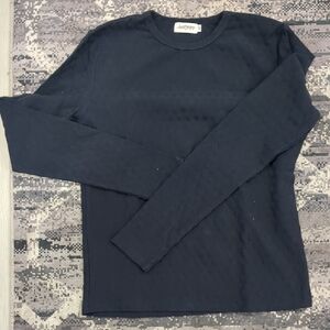 Monn Navy Blue Long Sleeve Textured Top